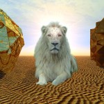 white lion and cubes